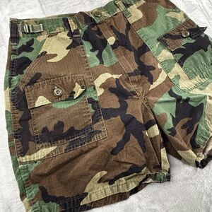 Vintage Military Issue Woodland Camo BDU Cargo Shorts 32" Rip Stop Made in USA